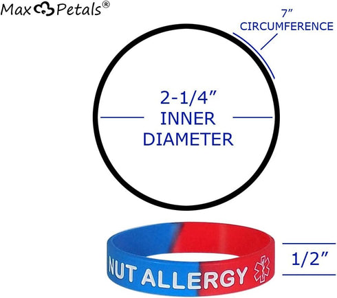 NUT ALLERGY Silicone Wristbands - Blue, Orange, Green and Black Small Sizes (4 Pack)...