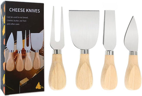 Charcuterie Accessories, 4 PCS Cheese Knives Set with Wood Handle, Stainless Steel Cheese Slicer/Cheese Cutter (Cheese Knife, Shaver, Fork and Spr...