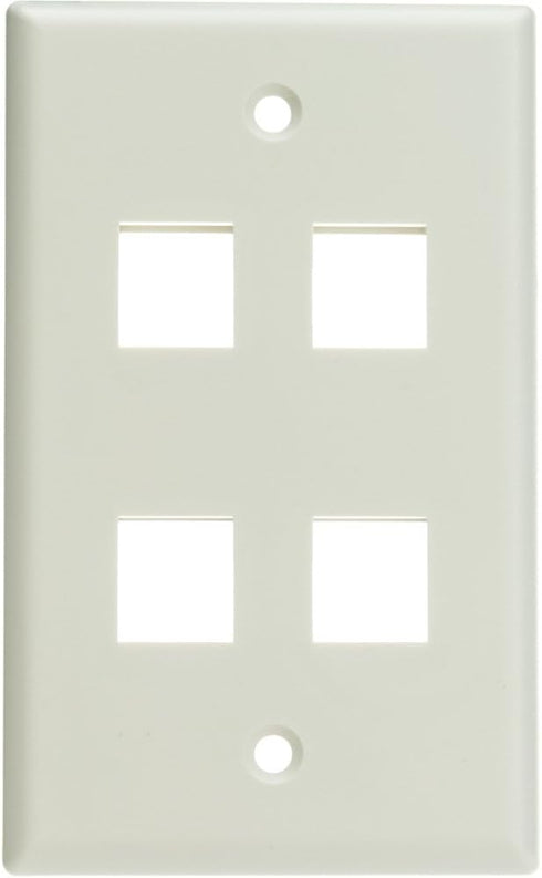 Keystone Wall Plate 4 Port, White (Cat5e, Cat6, Coax (Video), Aux (Cat6 for Data, IP Phone, POTS or Other), Single Gang, CableWholesale...