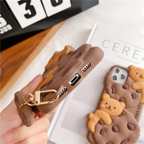 SGVAHY Case for iPhone 11 Pro Max with Strap Lanyard Keychain Cute Bear Cookie Kawaii Funny Soft Silicone Shockproof Protective Cover for Women Gi...