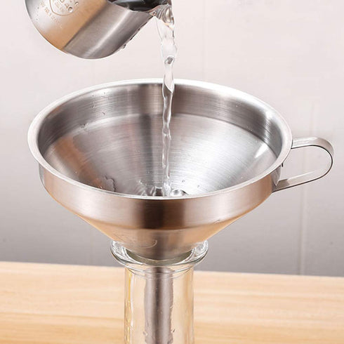 Stainless Steel Funnel with Fine Mesh Strainer, 5-Inch Metal Hopper with Handle, 300 Mesh Cooking Oil Filter Jam Straining Set for Transfer of Liq...