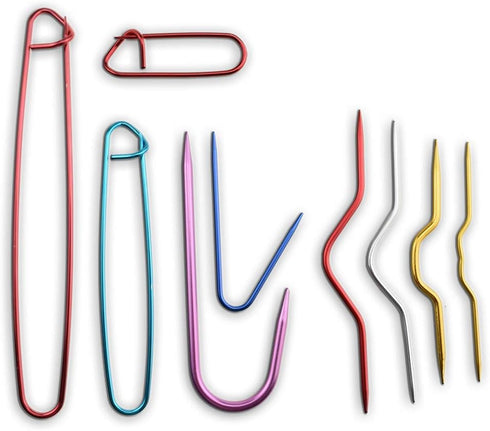 Hahiyo Needles Stitch Holders Set Sturdy Aluminum Mixed Color Safety Pin Cable Knitting Bent Weaving Needle Hooks 9 Pieces for Sweaters Socks Yarn...