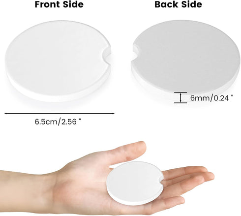 Sublimation Blanks Car Coasters, 6pcs Ceramic Sublimation Coasters Blanks for Cup Holders, Absorb Spills to Keep Cupholders Clean (White-Light (Ce...