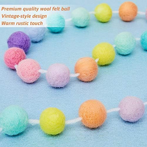 WILLBOND 3 Pieces Wool Felt Rainbow Ball Garland Colorful Pom Pom 6.5 ft Long 24 Ball Garland for Easter Mardi Gras Classroom Halloween Thanksgivi...
