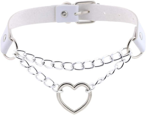 Women Heart Leather Choker Collar Necklace Goth Punk Rock Leather Pendant Necklaces...