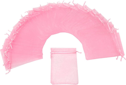 100Pcs Organza Bags with Drawstring 3.5x4.5 inch, Pink Baby Shower Favor Bags for Girls, Mesh Jewelry Gift Pouches Wedding Party Candy Bags...