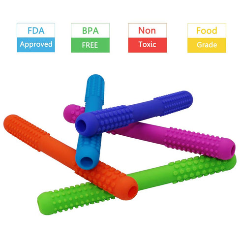 Hollow Teething Tubes Toys for Babies Girls Boys, 6 Pack Silicone Baby Teether Toy Tube for Infants with Nursing Biting Chewing, Chew Straws for T...