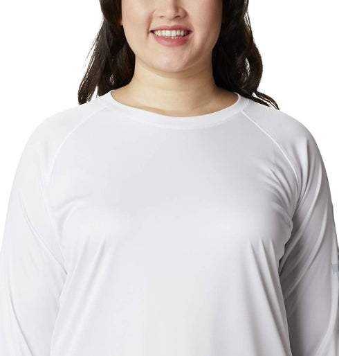 Columbia Women's Plus Size PFG Tidal Tee II Sun Protection Long Sleeve Shirt, White/Cirrus Grey Logo, 2X...