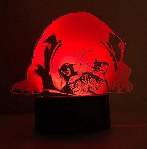 3D Cute Pug Dog Night Light Remote Control Power Touch Table Desk Optical Illusion Lamps 16 Color Changing Lights Home Decoration Xmas Birthday Gi...