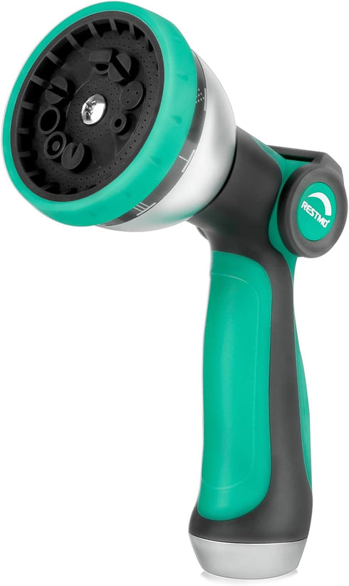 RESTMO Hose Nozzle Heavy Duty, Metal Water Hose Sprayer for Garden, 10 Spray Patterns, Thumb Flow Control, On/Off Valve, for Outdoor Lawn & Plant ...