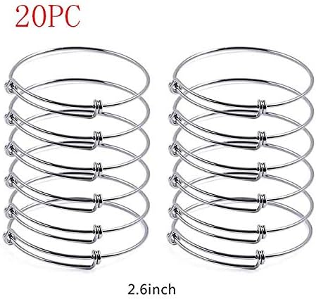 Serdokntbig Yumei Jewelry Adjustable Wire Blank Bangle Bracelet for Womens DIY Jewelry Making,2.6 Inch,Pack of 20...