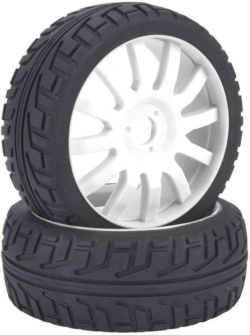 2Pcs Wheel Rim, Racing Car Rubber Wheel Hub Tires for 1/8 On-Road Racing RC (White)...