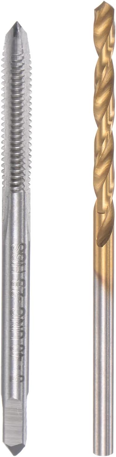 uxcell 5-40 UNC Straight Flute Thread Tap and 2.6mm Twist Drill Bit Set, Titanium Plated 6542 High Speed Steel Drilling Bit Machine Threading Tap...