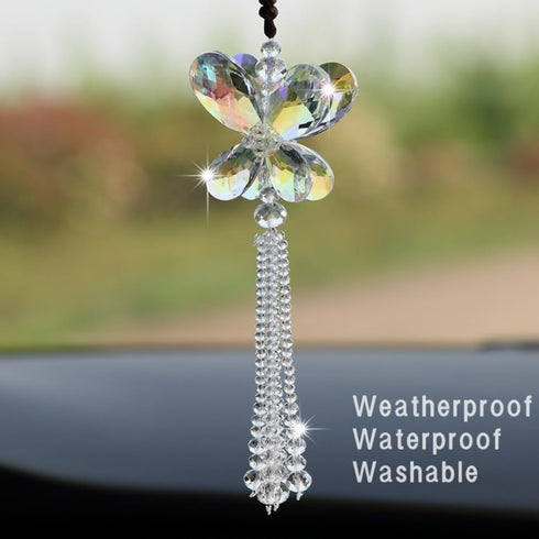 Crystal Butterfly Beads Tassel Car Pendant Car Hanging ornaments Car Mirror Hanging Accessories Rearview Mirror Accessories Car Décor (Champagne)...