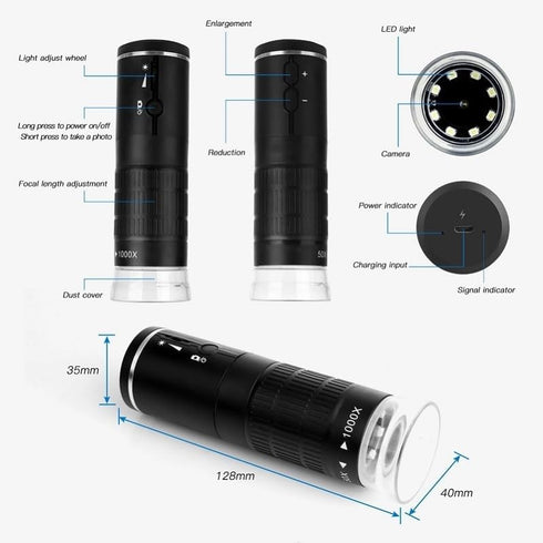 Portable WiFi Digital Microscope, 1000X Zoom HD 1080P Electronic Microscope, Black...
