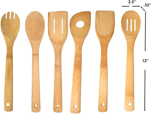 Home Basics 6 Piece Bamboo Kitchen Cutlery Tool Set, Natural, 2.5 x 12 x 0.25...