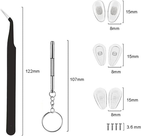 18 Pairs Eyeglass Nose Pads, Eyeglasses Repair Kit with Screwdrivers, Nose Pads, Screws, Tweezer, Cleaning Cloth for Glasses, Glasses and Sunglass...
