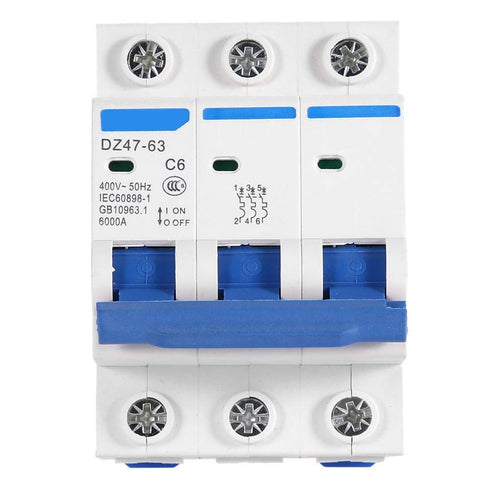 3 Pole Miniature Circuit Breaker Safety Breaker DZ47-63 AC 400V 6/10/16/20A(6A)...