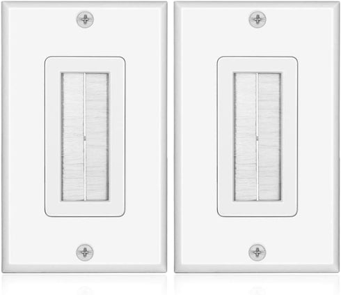 TNP Brush Wall Plate (2 Pack) - Single Gang Cable Entry Access Brush Bristles Style Strap Opening Port Insert Socket Wiring Plug Jack Decorative F...