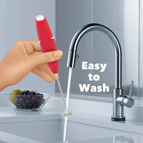 Handheld Mini Milk Frother Foam Maker Mixer for Lattes, Coffee, Cappuccino, Frappe, Matcha, Hot Chocolate (Red)...