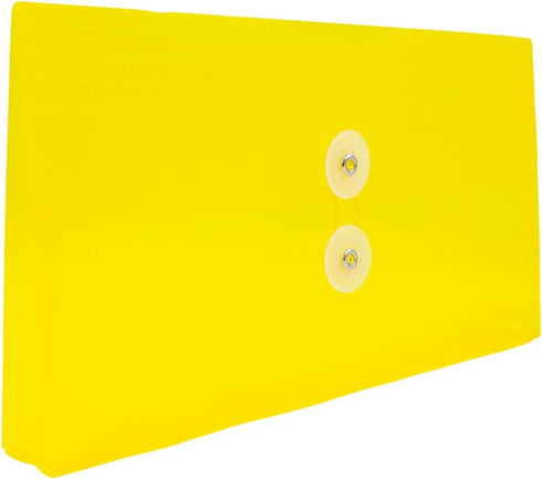 JAM PAPER Plastic Envelopes with Button & String Tie Closure - #10 Business Booklet - 5 1/4 x 10 - Yellow - 12/pack...