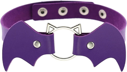 COLORFUL BLING Punk Demon Wings Black Leather Choker Necklace Gothic Pu Leather Cute Cat Head Ring Choker Rock Collar for Women...