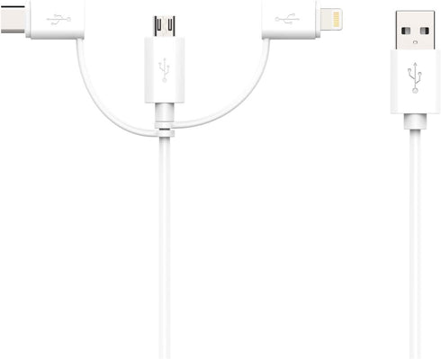 Apple MFI Certified 3-in-1 Cable, Lightning/Type C/Micro USB Cable for iPhone, iPad, Huawei, HTC, LG, Samsung Galaxy, Sony Xperia, Android Smartph...