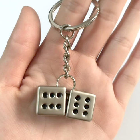 Lucky Silver Metal Dice Keychain with Black Dots - Stylish and Fortunate Charm for Keys, Bags, and Everyday Use - Durable, Multipurpose Accessory...