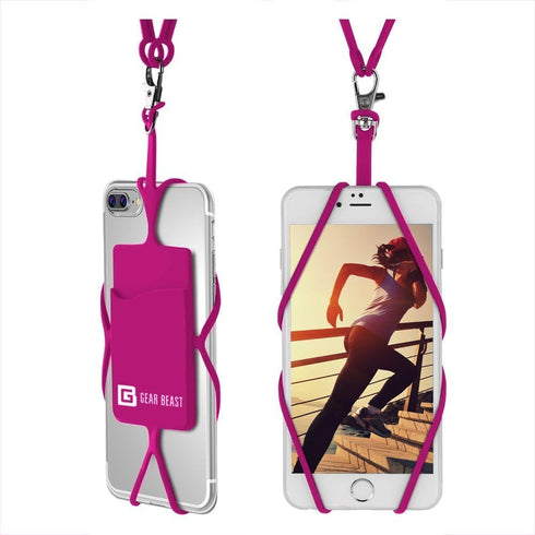Gear Beast Cell Phone Lanyard - Universal Neck Phone Holder w/Card Pocket and Silicone Neck Strap - Compatible with Most Smartphones, Hot Pink...