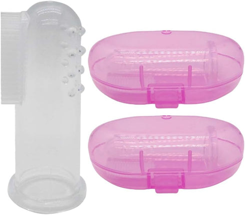 Baby Finger Toothbrush (Set of 2) - Silicone Baby Toothbrush with 2 Cases in Pink - Toddler Training Toothbrush - Newborn Oral Massager - Easy Ora...
