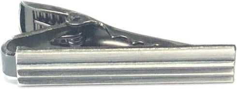 Satin Silver Striped Short Tie Clip...
