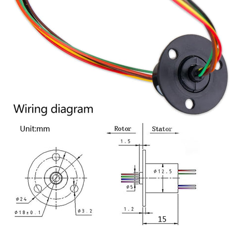12.5mm 300Rpm 6 Wires CIRCUITSx2A Capsule Electrical Slip Ring for Monitor Robotic Electrical Test Equipment 1Pcs...