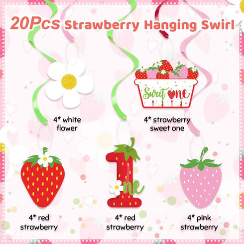Strawberry 1st Birthday Party Hanging Swirls Decor, Fruit Strawberry Party Hanging Streamers for Strawberry Sweet One Birthday Girls Berry Sweet T...