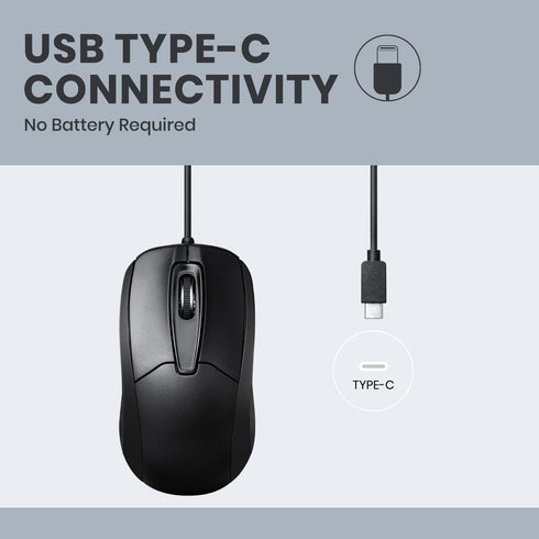 Perixx PERIMICE-209C USB Type C Wired Optical Mouse - 5.9 Ft Cable - 1000 DPI - Black, (11994)...