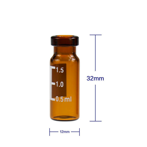 Amber Glass Flat Base Vial, 11 mm Wide Opening Crimp Top Vial, 2 mL, 12 mm x32 mm, Pack of 100...