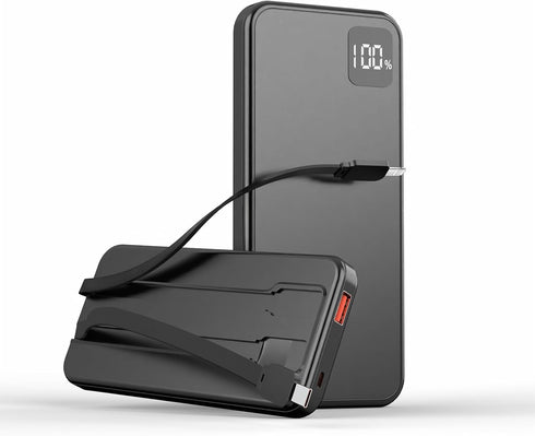 Portable Charger with Built in Cables, Portable Charger with Cords Wires Slim 10000mAh Travel Essentials Battery Pack 4 Outputs 3A High Speed Powe...