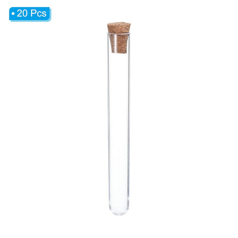 PATIKIL 7ml Plastic Test Tubes with Cork Stoppers, 20Pcs 100x12mm Tubes for Scientific Party Decoration Candy Bead Storage Bath Salt Lab Use, Clea...