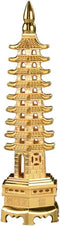 BRABUD 7'' Alloy Fengshui 9 Level Pagoda Wenchang Tower Statue Protection Business Rises Desk Decor Collectible Golden Color ZD112...