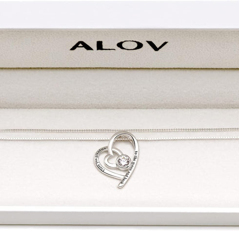 ALOV Jewelry Sterling Silver "I love you grandma to the moon and back" Love Heart Cubic Zirconia Pendant Necklace...