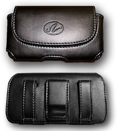 Premium Leather Horizontal Large Size Pouch Protective Carrying Cell Phone Case with Belt Clip and Belt Loops - Black...