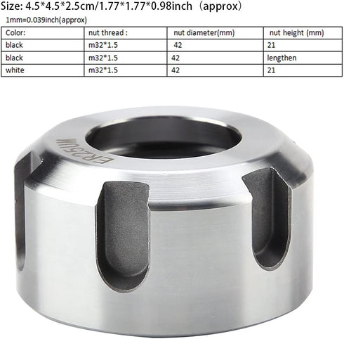ER25 Clamping Nuts, Metal Collet Nut Chuck Holder Lathe Machine Tools Dynamic Balancing Nut Extras Swapping Precision Collets (M32×1.5-White) for ...
