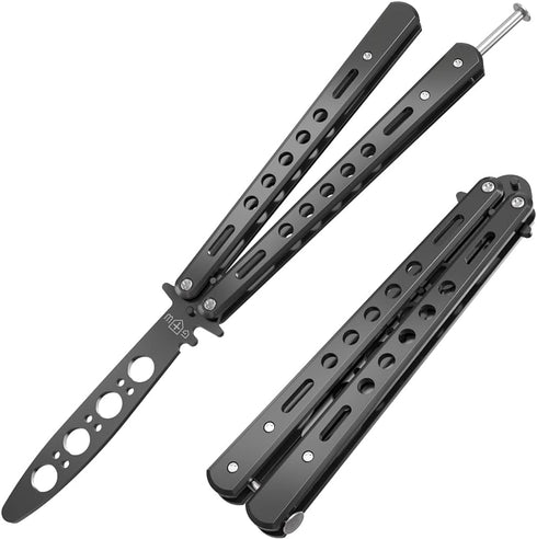 Grand Way Butterfly Trainer – Balisong Trainer – Practice Butterfly – Balisong Butterfly Knives NOT Real NOT Sharp Blade – Black Dull Trick Butter...