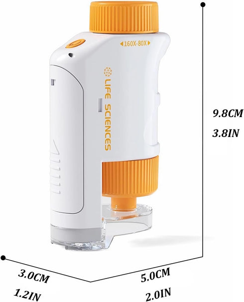 Portable Pocket Microscope MiniLabsters Handheld Miniscope 80X-160X LED Light with Sliders Kit for Kids (Blue)...