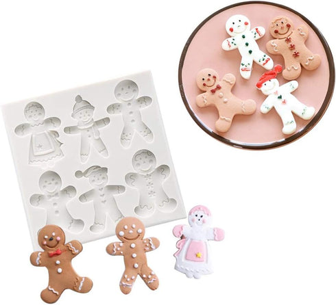 Set of 4 Christmas Fondant Molds, Xmas Cake Cupcake Decoration Silicone Chocolate Candy Mold, Christmas Tree/Gingerbread Man/Reindeer/Snowflake/Sa...