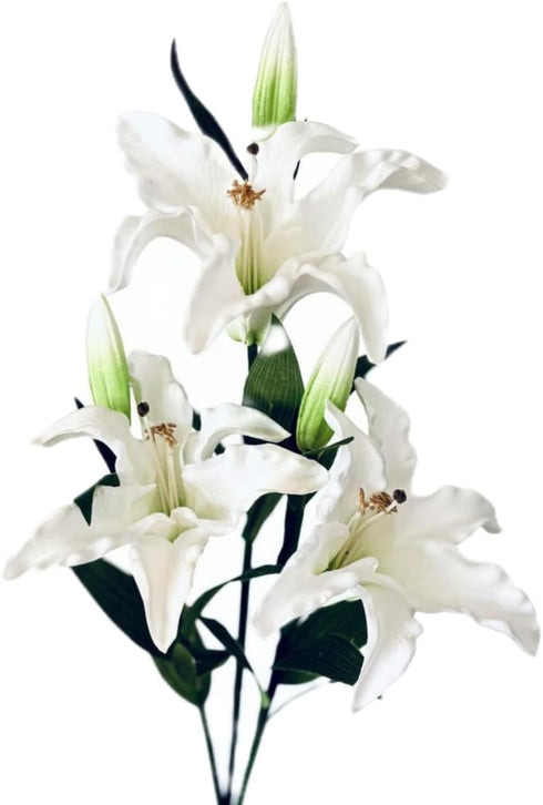 3 Pack 30" Extra Long Artificial Tiger Lily Flowers, Real Touch Latex Petals, Green & White Bouquet for All-Season Home Decor and Wedding...