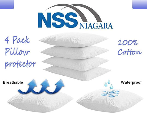 Niagara Waterproof Pillow Protectors Standard 4 Pack Cotton Terry 100% Waterproof Zippered White Pillow Encasement Washable Long Life Soft...