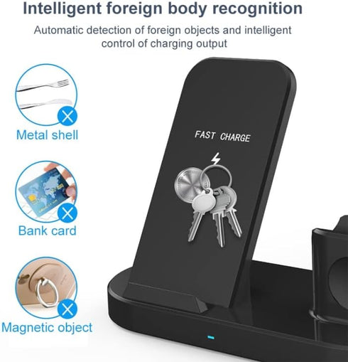 Wireless Charging Station, 3-1 Fast Charging Station, 15W Qi Wireless Station for iPhone, iWatch, AirPod, Samsung Phones, Earphones and Smart Watc...
