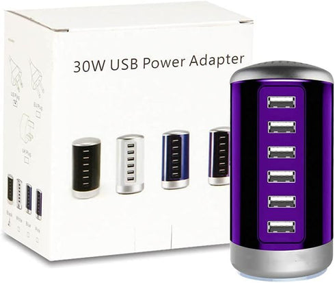 Universal USB Charger 6-Port Desktop USB Charging Station Hub with Smart Identification Technology Compatible with iPhone iPad Cell Phone Tablets(...