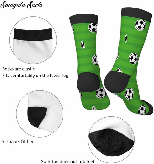 Soccer Crew Socks for Woman Size 6-8 Green Field Ball Sport Cartoon Girls Socks...
