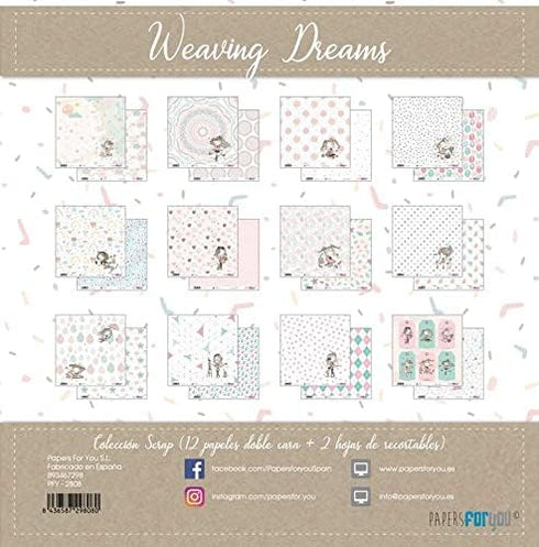 Papers For You - Scrapbooking and Craft Paper Kit | "Weaving Dreams" Collection | Includes 12 Double Sided Papers with Different Designs + 2 Cut-O...